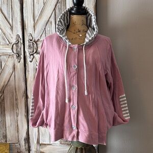 Evy's Tree Dusty Pink button up Hoodie with Striped Accents